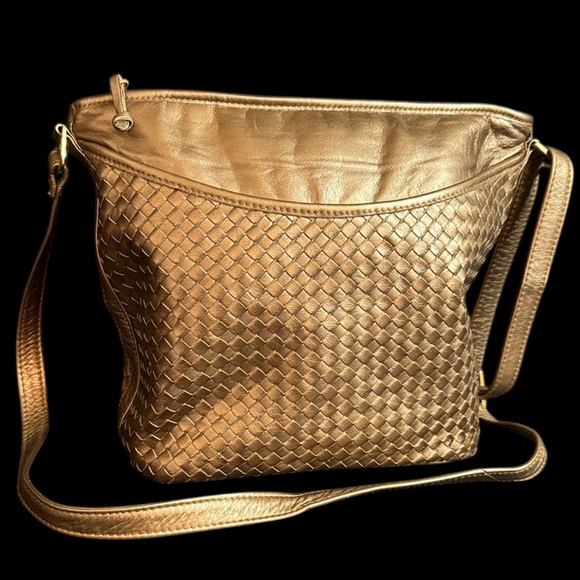 Vintage 80s Ganson Bronze Woven Leather Bag - Picture 1 of 15